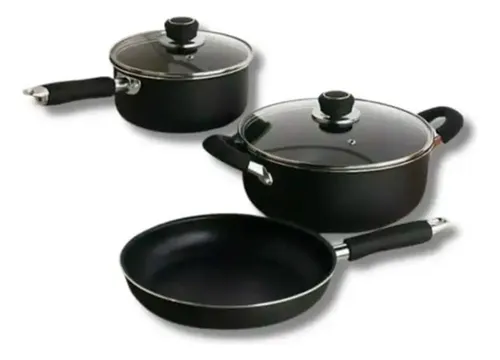 Batería Total Black Inducción Hudson Juego Set Teflón 5 Pzs