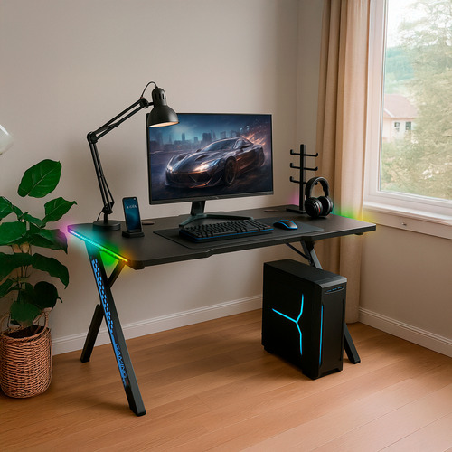 Escritorio Gamer Con Rgb Ultrom Fibra De Carbono Gt-2309