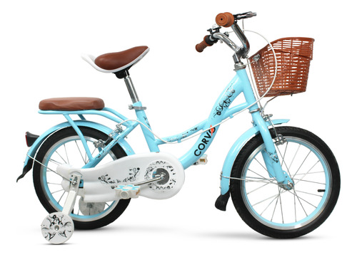 Bicicleta Infantil Corvo Rodado 16 de Acero color Celeste C/ Rueditas