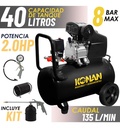 Compresor De Aire Con Kit Konan 40 Lts 2hp 8 Bar 135 L/min Negro 50 Hz Monofásica 
