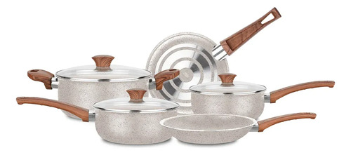 Bateria Cocina Cacerola Aluminio X 5pzas Cerámica Mta Blanco