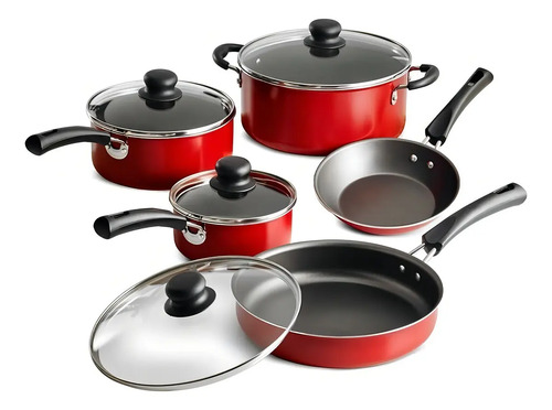 Batería De Cocina Simple Cooking 9 Pzas Color Rojo Tramontina