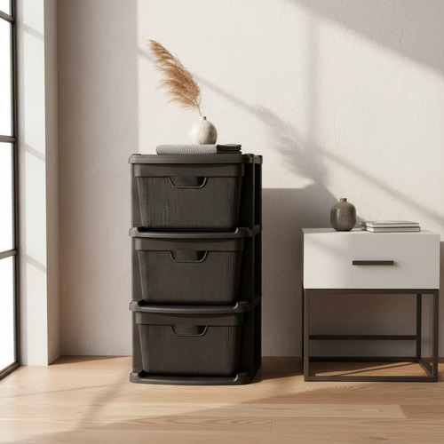 Cajonera Organizador Gavetero 3 Niveles Simil Ratan Negro