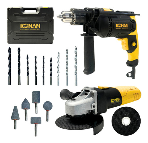 [5643] Combo Kit Taladro 13mm 750w + Amoladora 115mm 720w Konan