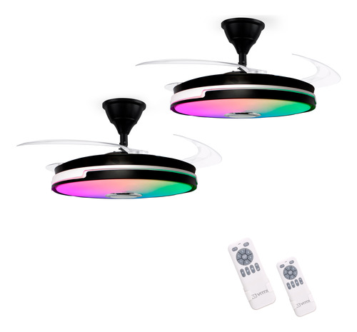 [64402] Combo X2 Ventilador Vitta De Techo Retractil C/luz Rgb Y Parlante 