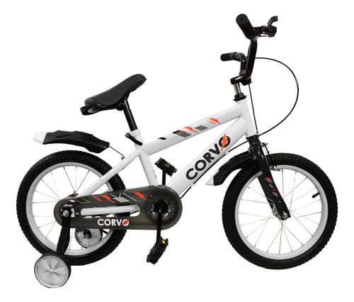 [6290] Bicicleta Infantil Corvo Rodado 16 de Acero color Blanco C/ Rueditas 