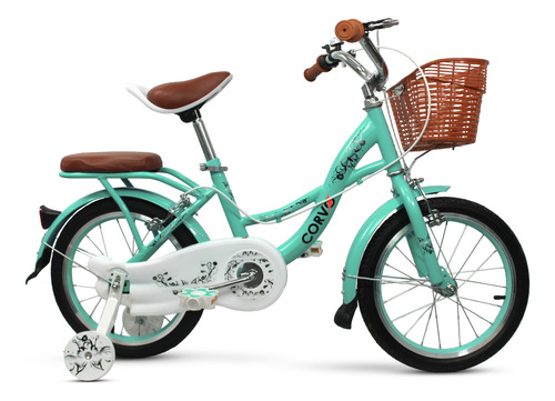 [6291] Bicicleta Infantil Corvo Rodado 16 de Acero color Verde Agua C/ Rueditas