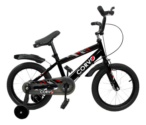 [6288] Bicicleta Infantil Corvo Rodado 16 de Acero color Negro C/ Rueditas