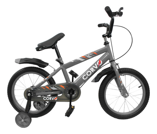 [6289] Bicicleta Infantil Corvo Rodado 16 de Acero color Gris C/ Rueditas