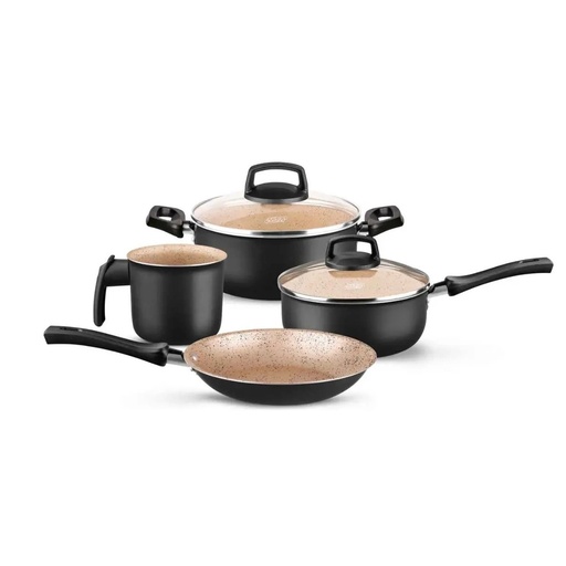 [7160] Bateria de Cocina 4 Piezas Olla Cacerola Aluminio Antiadherente Mta